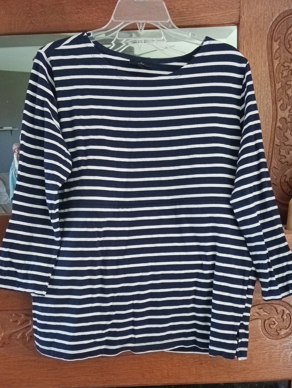 Nursing Queen Cotton Navy and White Striped 3/4 Lenth Sleeve Top